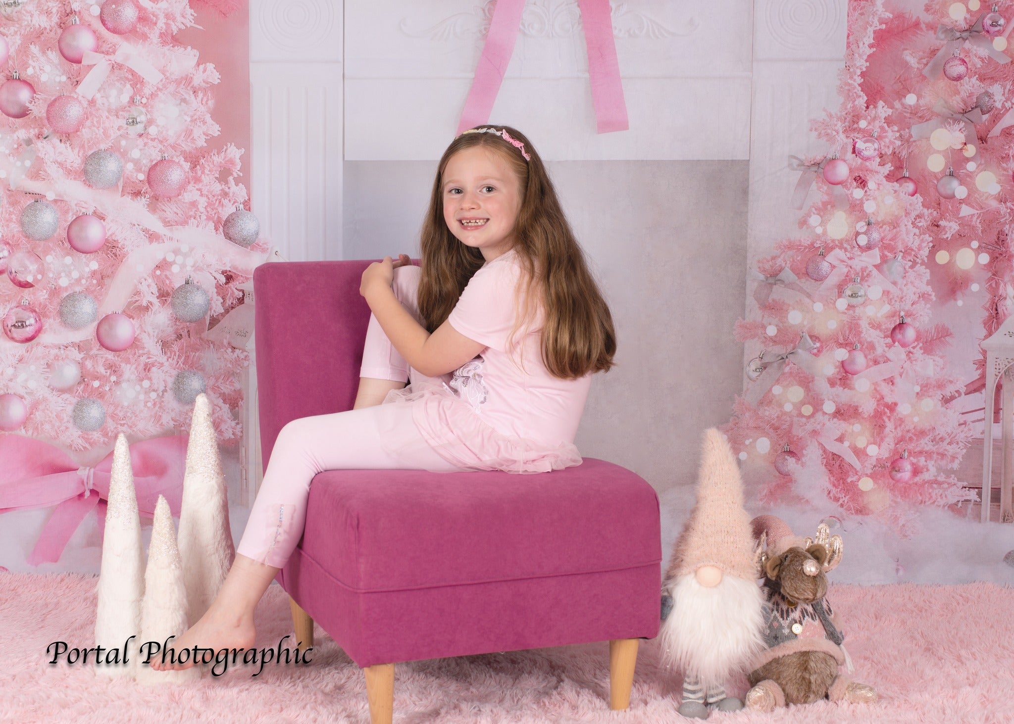 Kate Pink Christmas Tree Backdrop Fireplace Designed by Emetselch