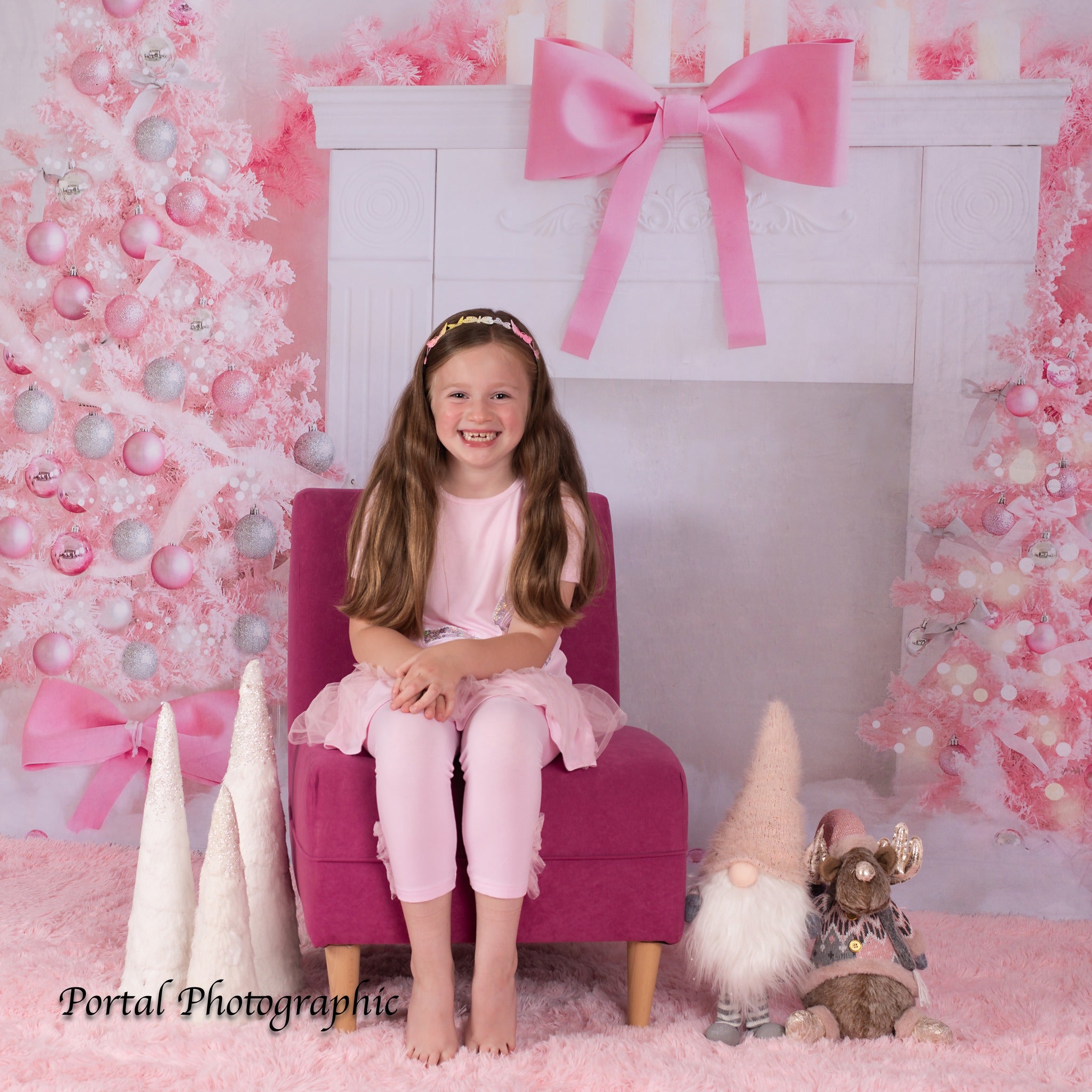 Kate Pink Christmas Tree Backdrop Fireplace Designed by Emetselch