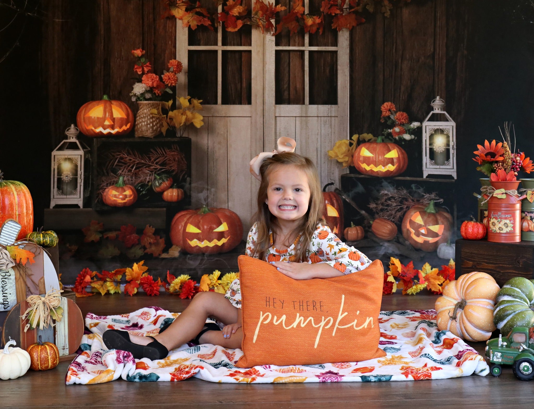 Kate Autumn/Thanksgiving Pumpkins Lights Backdrop Designed by Jia Chan Photography