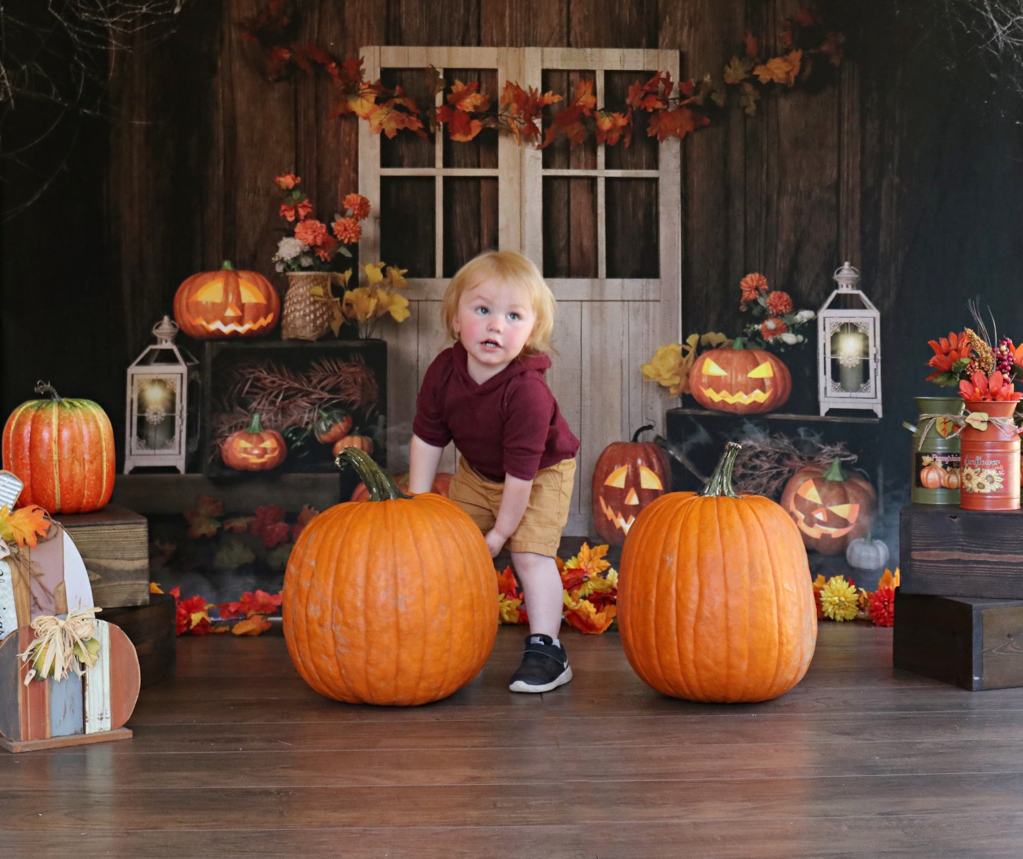 Kate Autumn/Thanksgiving Pumpkins Lights Backdrop Designed by Jia Chan Photography