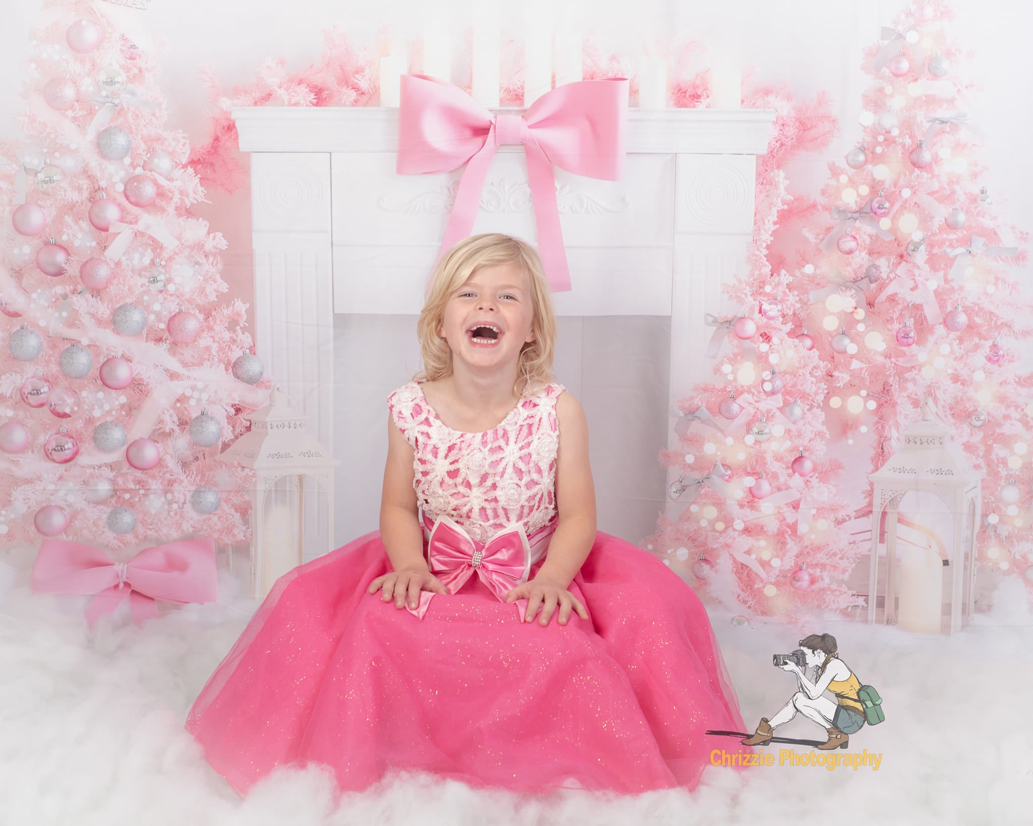 Kate Pink Christmas Tree Backdrop Fireplace Designed by Emetselch - Kate Backdrop AU