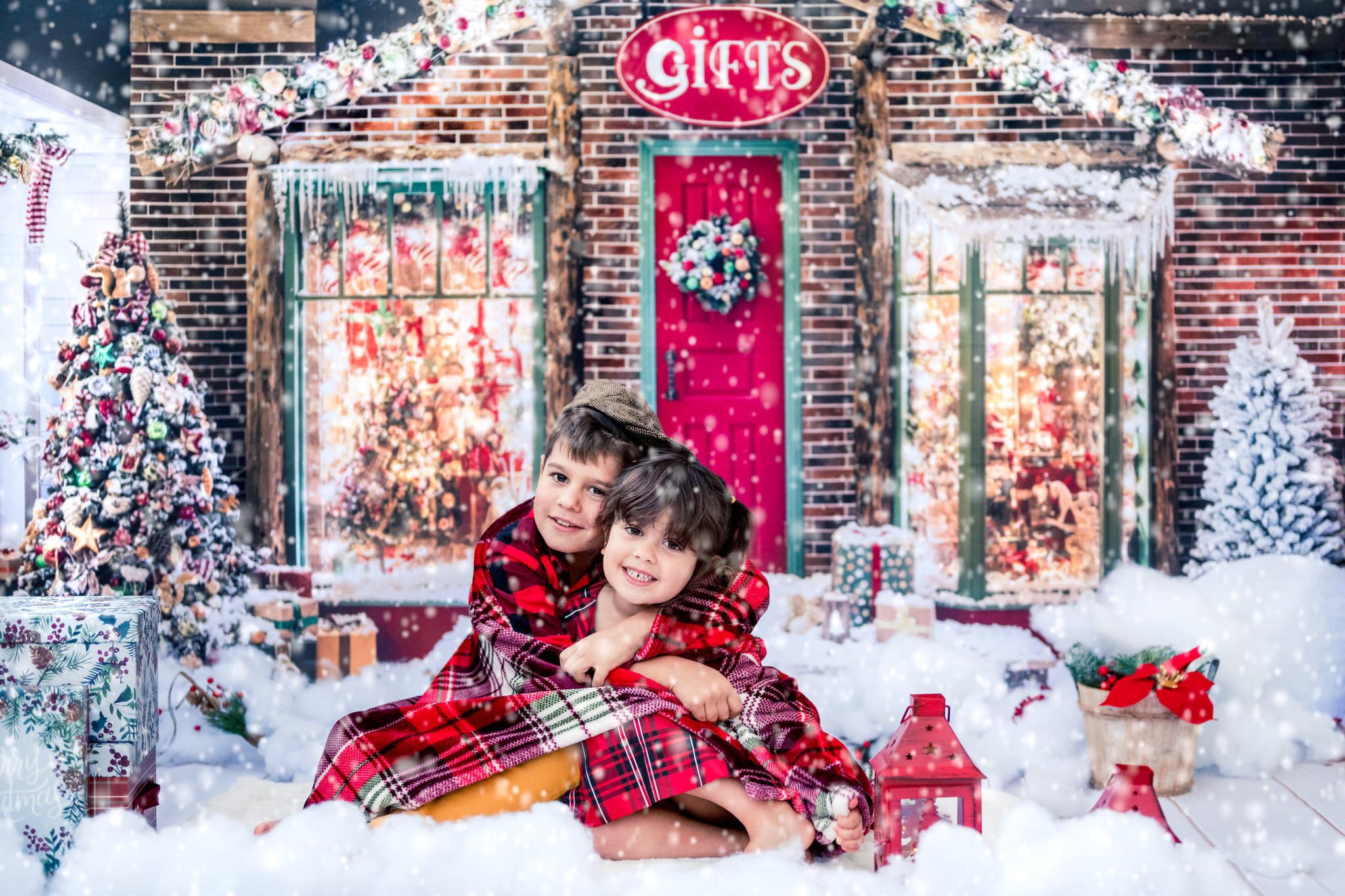 Kate Christmas Giftshop Decorations Snow Backdrop for Photography - Kate Backdrop AU