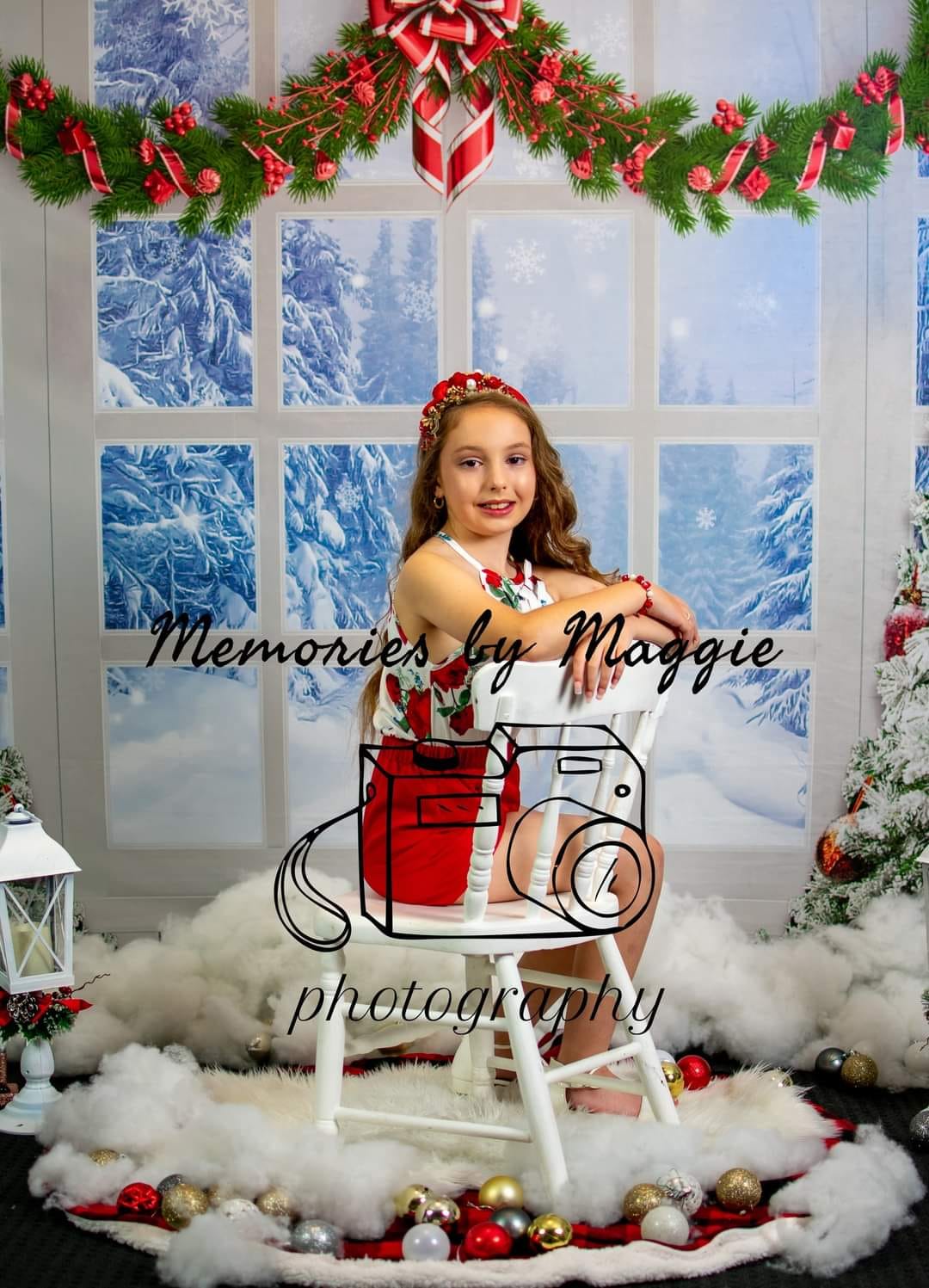 Kate Christmas Tree Winter White Window Backdrop Designed by Chain Photography - Kate Backdrop AU