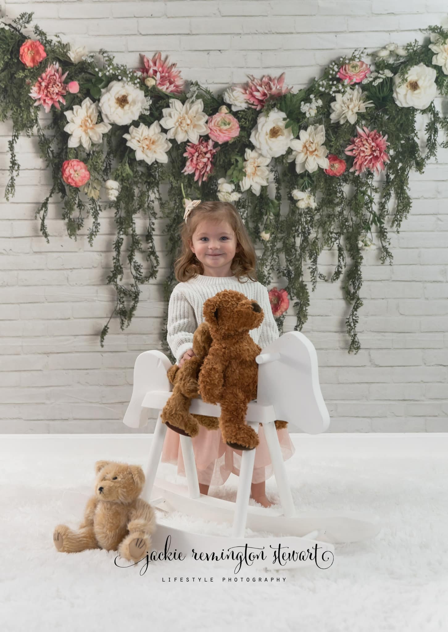 Kate Greenery Garland with Pink Flowers Backdrop Designed by Mandy Ringe Photography