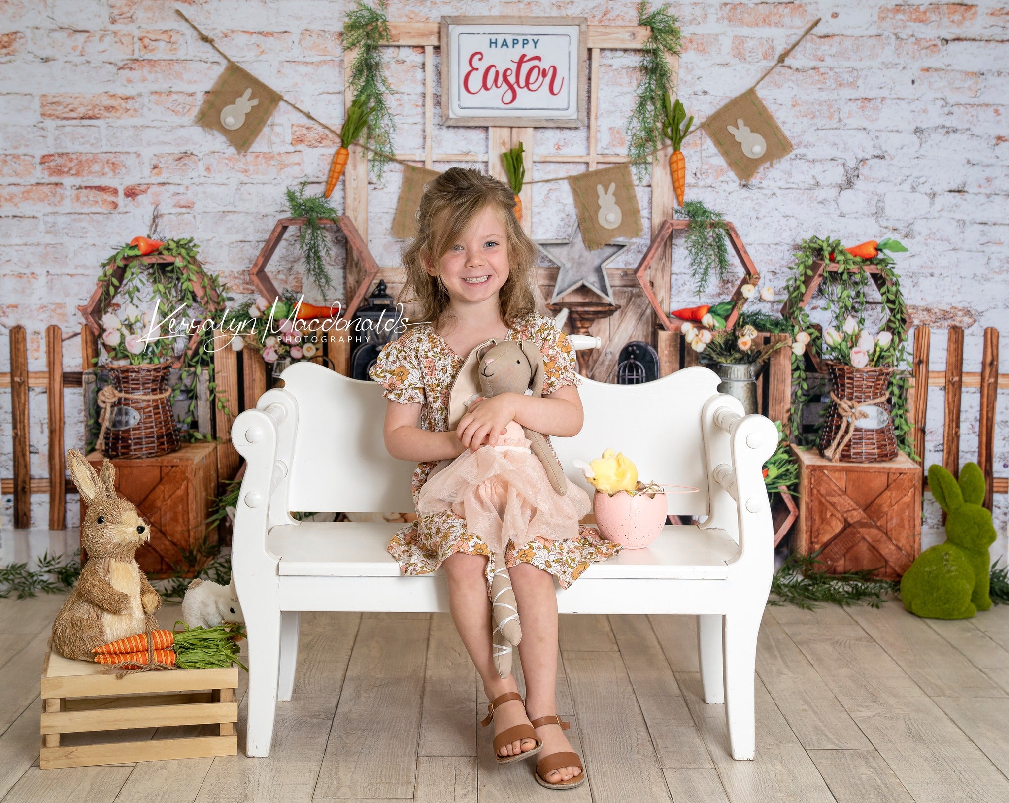 Kate Easter Bunny Backdrop Eggs Brick Wall for Photography