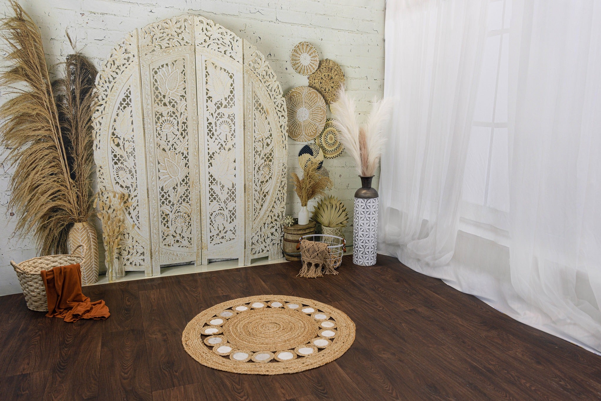 Kate Boho Screen with Pampas Grass Backdrop Designed by Mandy Ringe Photography