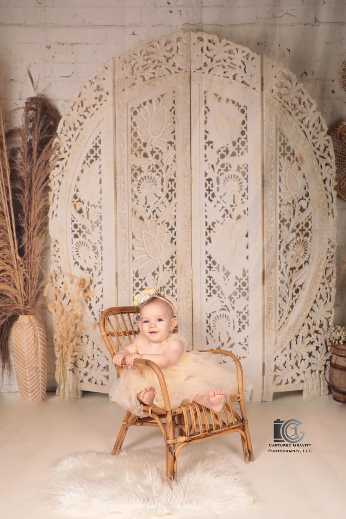 Kate Boho Screen with Pampas Grass Backdrop Designed by Mandy Ringe Photography