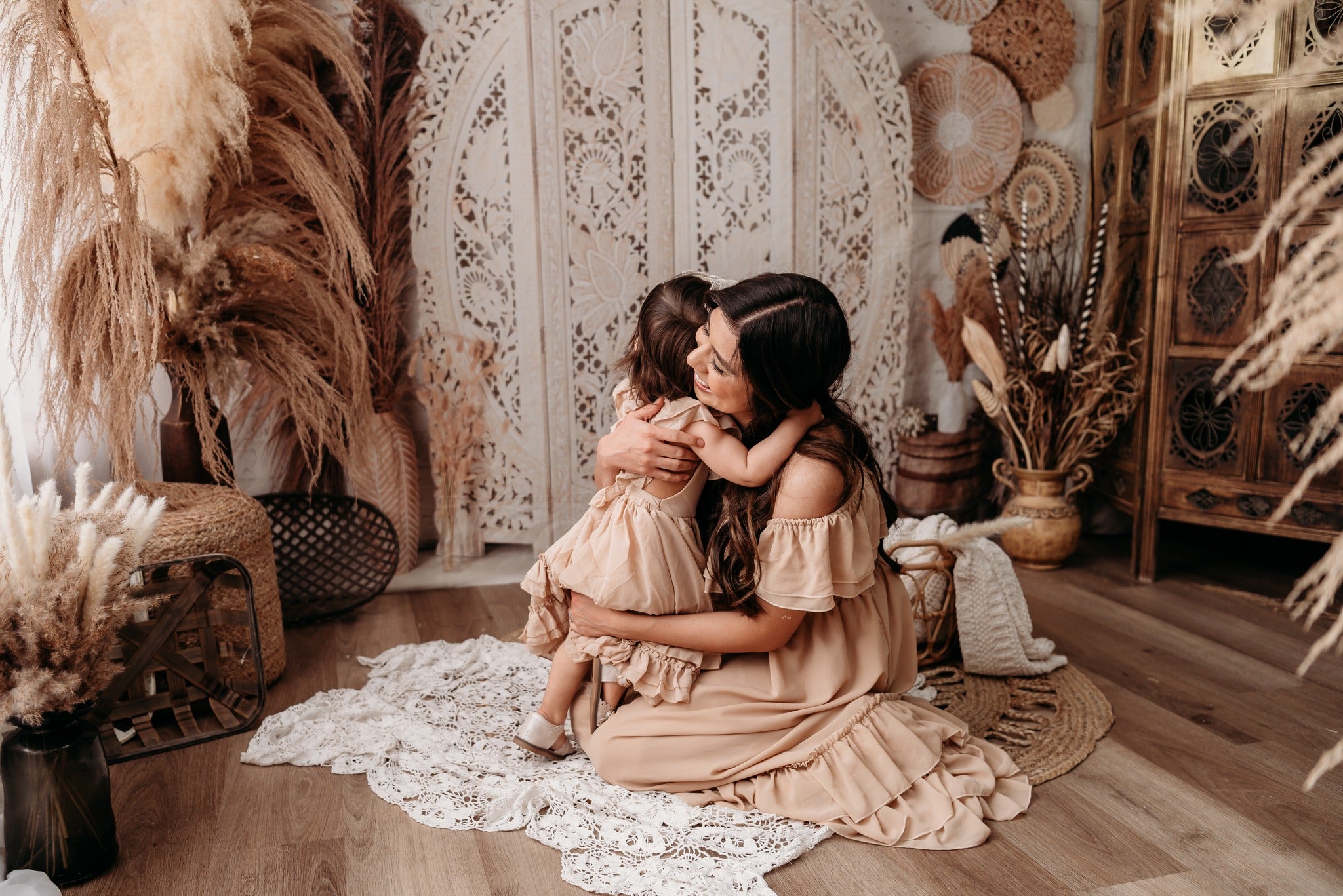 Kate Boho Screen with Pampas Grass Backdrop Designed by Mandy Ringe Photography