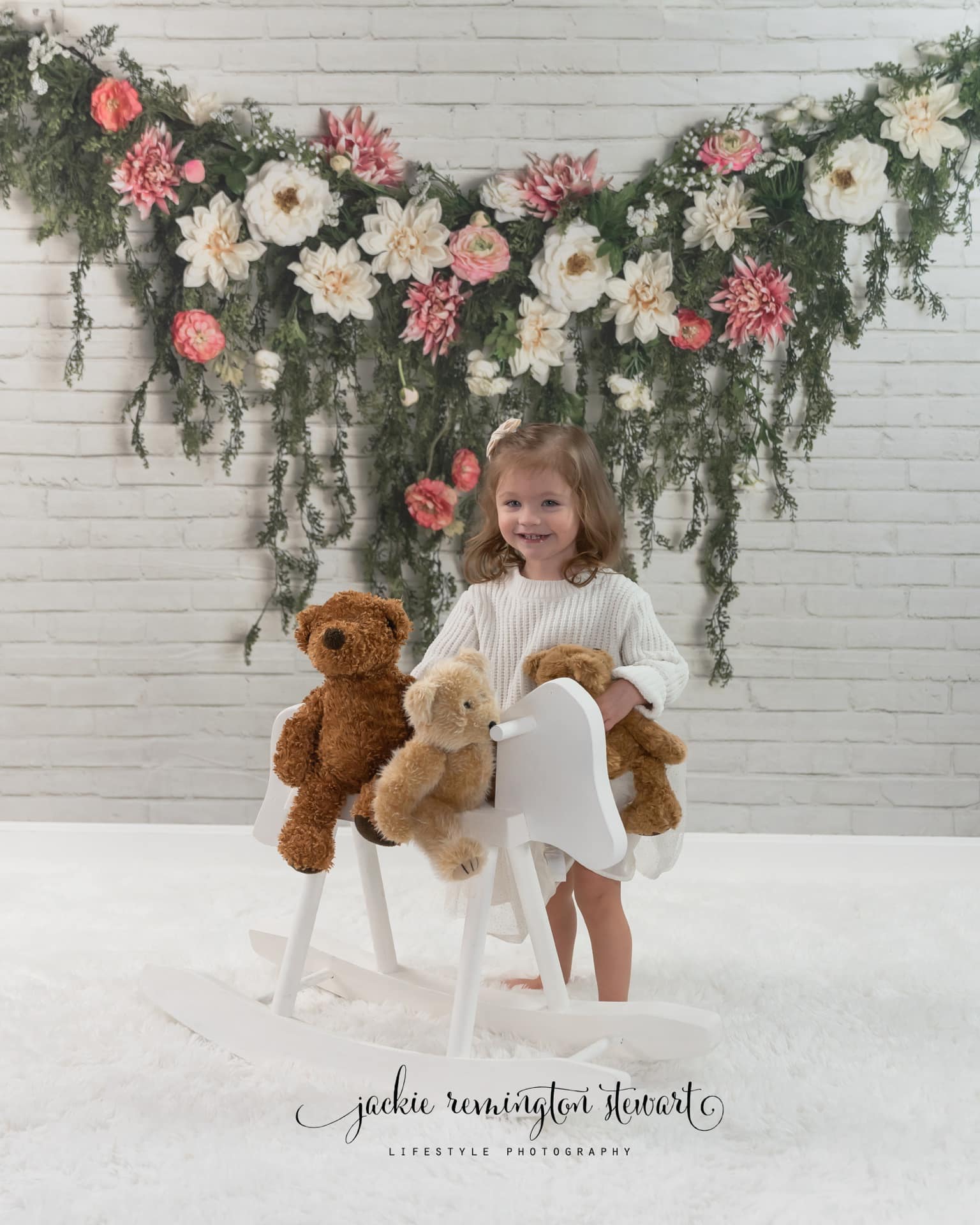 Kate Greenery Garland with Pink Flowers Backdrop Designed by Mandy Ringe Photography - Kate Backdrop AU