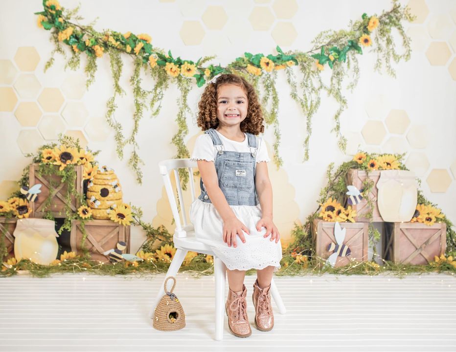 Kate Honey Bee Backdrop Sunflower Cake Smash Photography Designed by Megan Leigh Photography - Kate Backdrop AU
