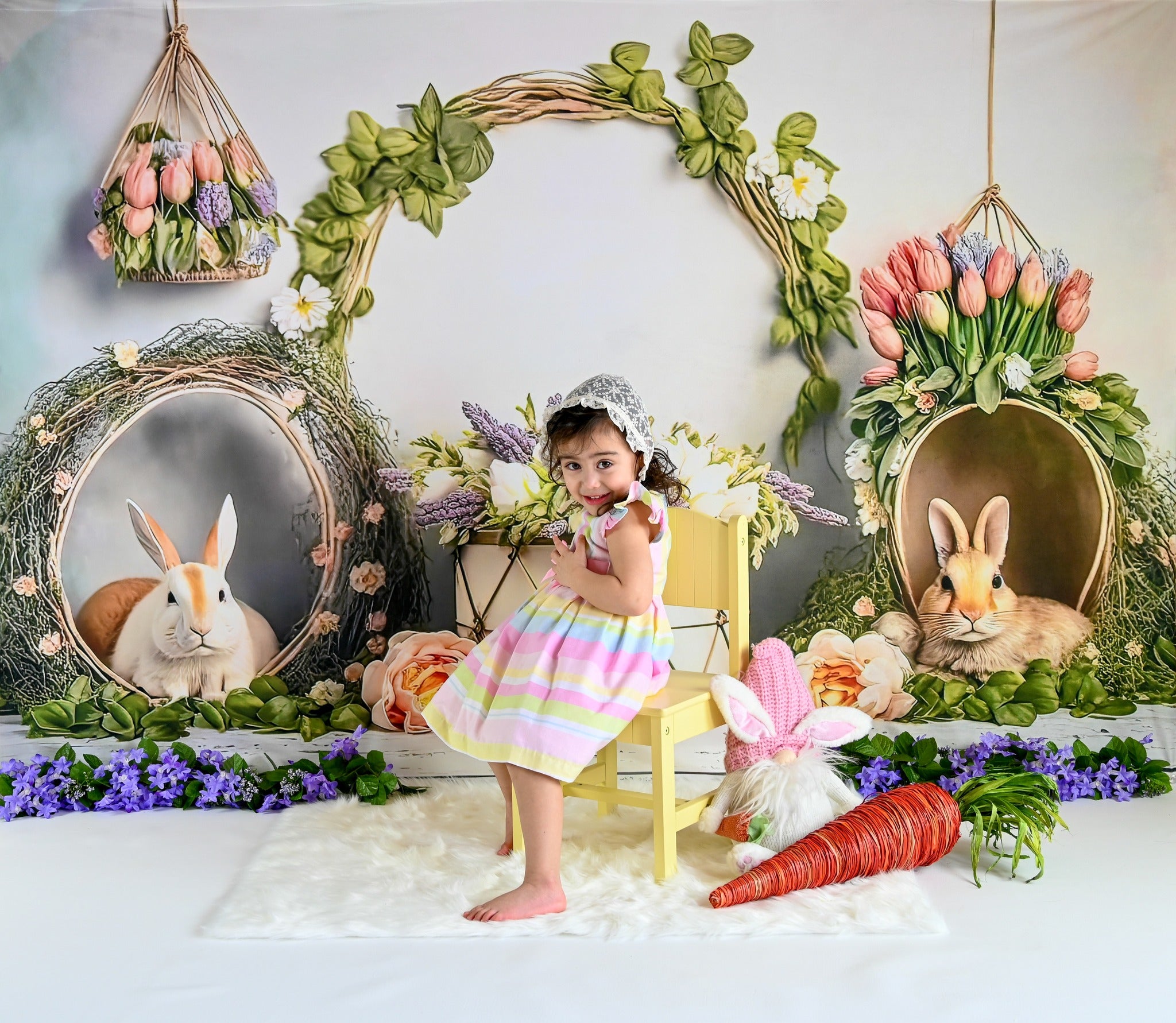 Kate Spring Easter Bunny Flowers Backdrop Designed by Mini MakeBelieve