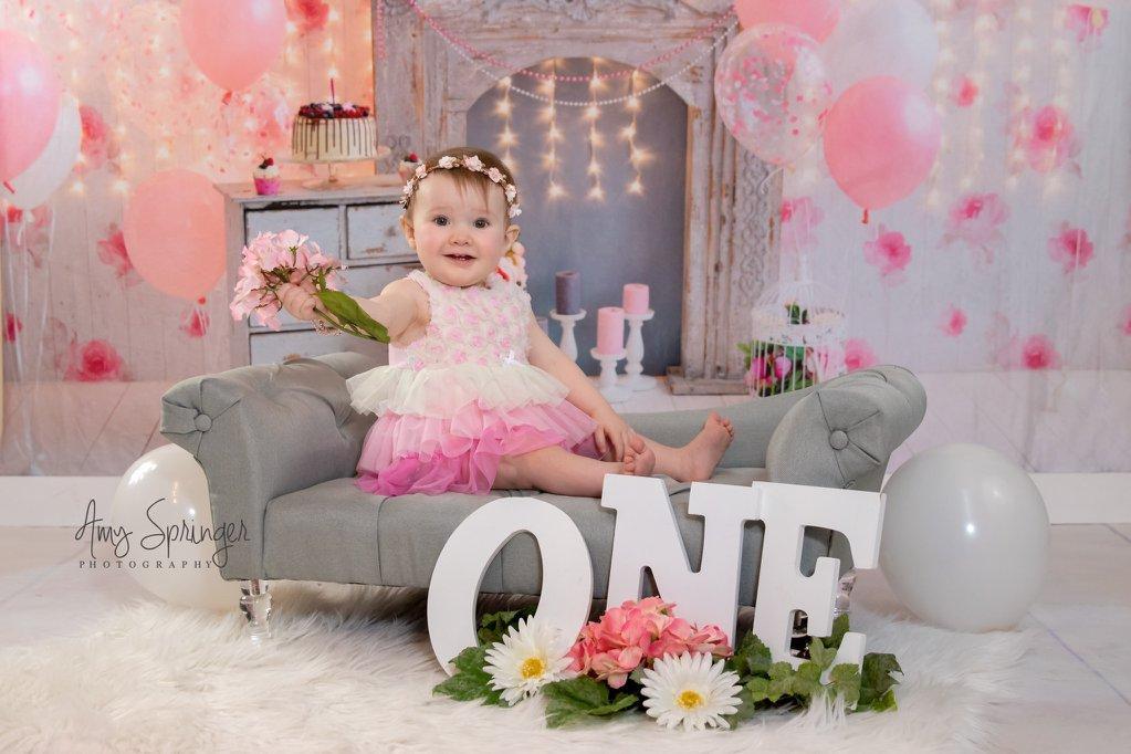Kate Cake Smash For Party Photography Pink 1st birthday Backdrop Balloons