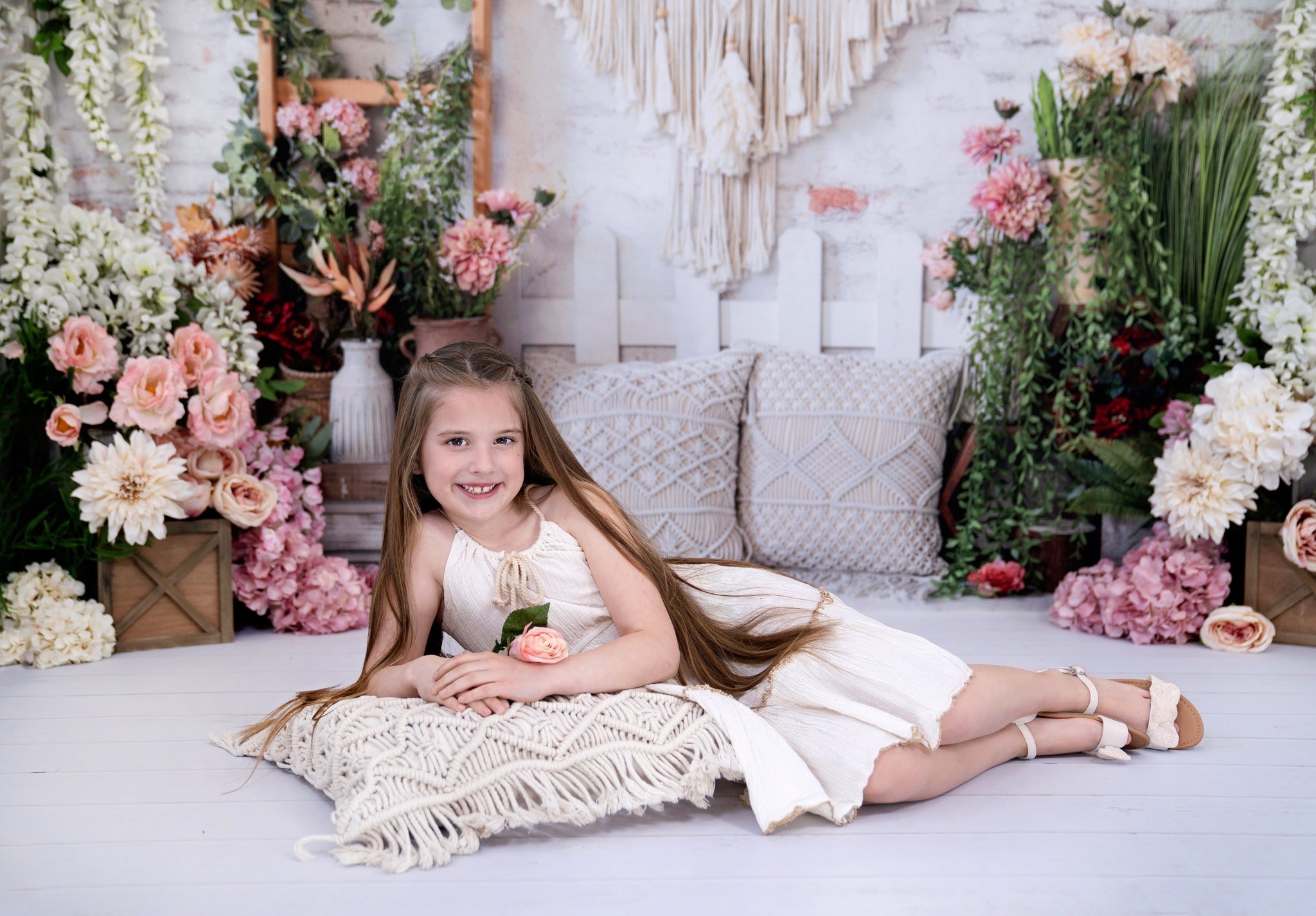 Kate Boho Mother's Day Backdrop Flower Tapestry Pillow Designed by Emetselch - Kate Backdrop AU