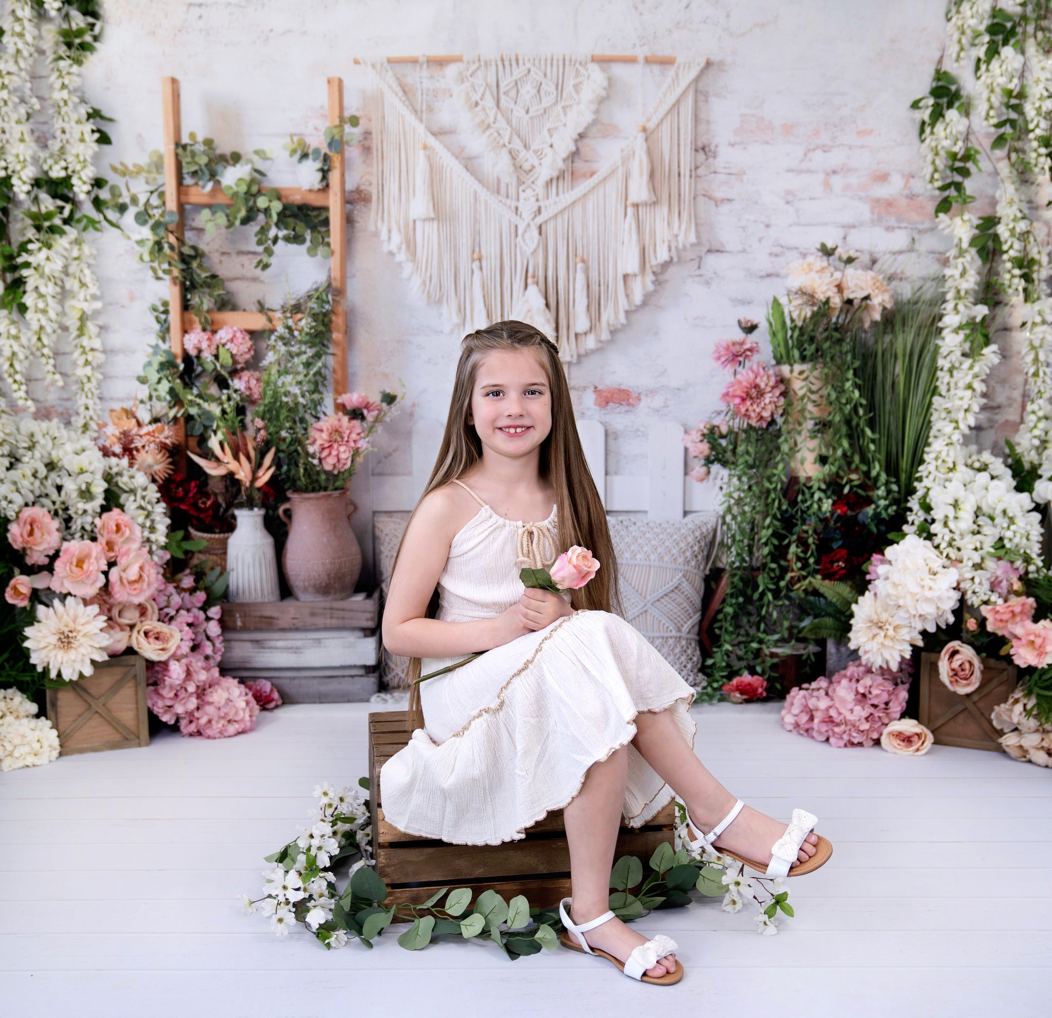 Kate Boho Mother's Day Backdrop Flower Tapestry Pillow Designed by Emetselch - Kate Backdrop AU