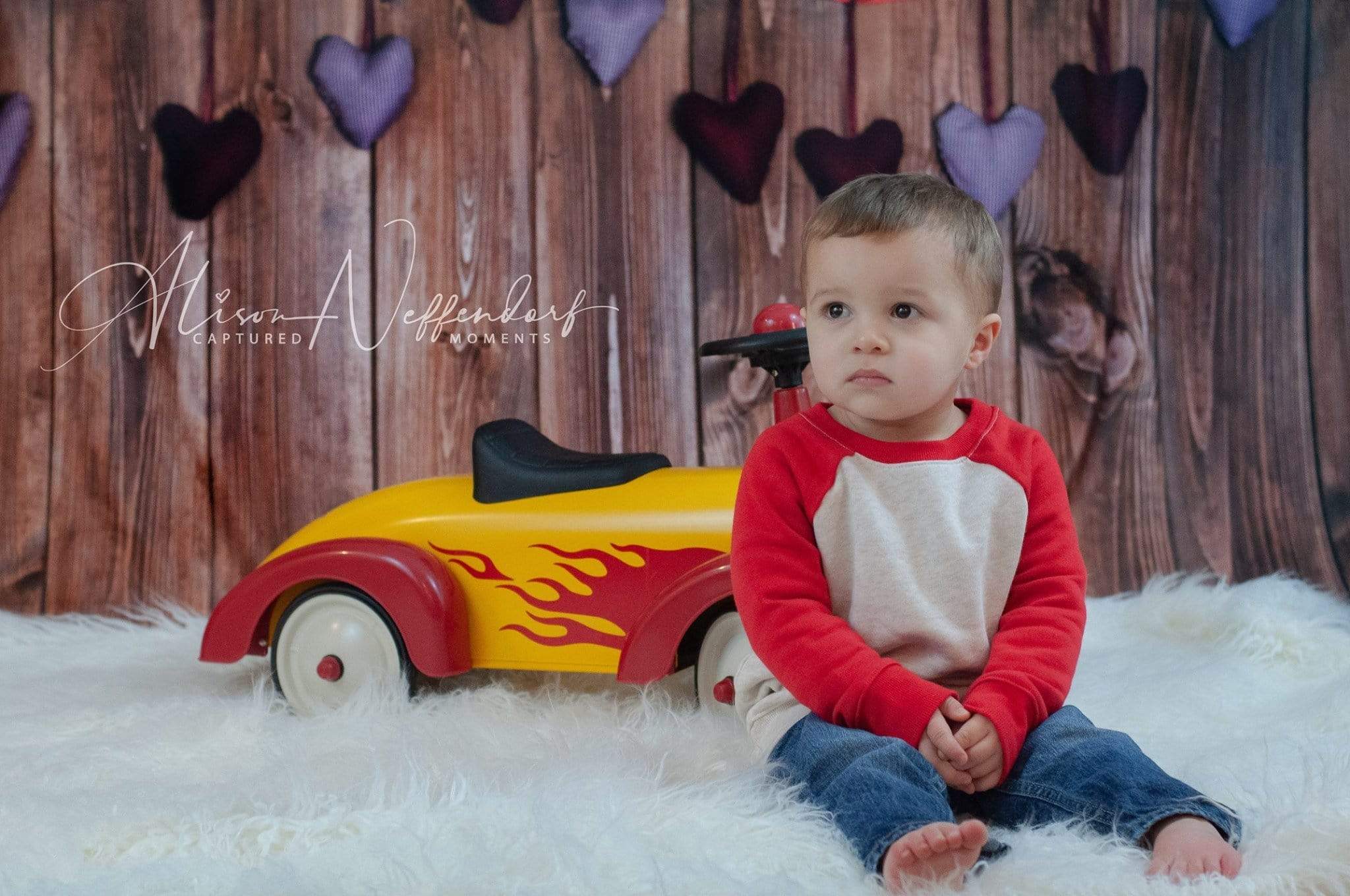 Kate Dark Wood Wall with Hearts Valentine's Day Backdrop for Photography