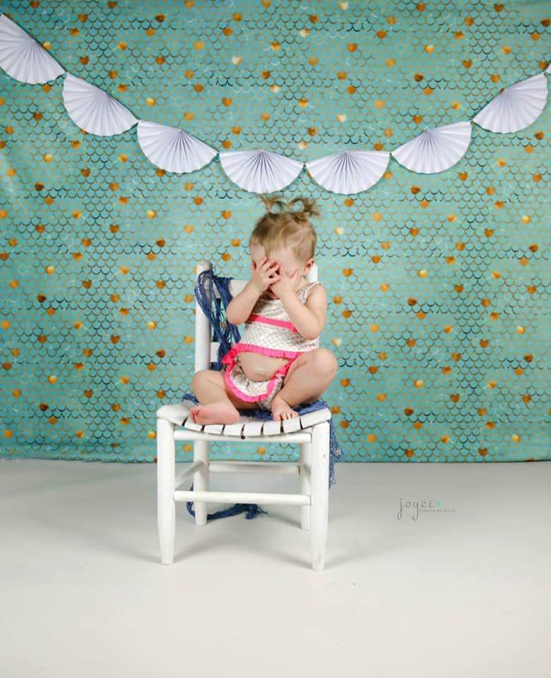Kate Baby Shower Blue Green Golden Ripples Backdrop for Photography Designed by Mini MakeBelieve