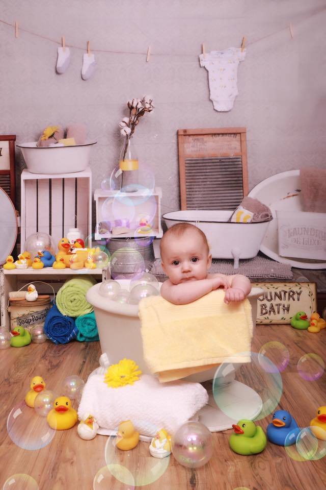 Kate Bath Time Baby Backdrop Summer Rubber Ducks and Bubbles Photos Designed by Erin Larkins - Kate Backdrop AU