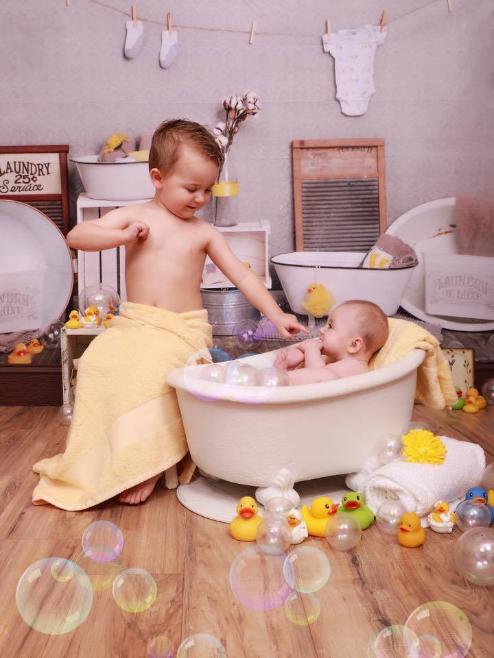 Kate Bath Time Baby Backdrop Summer Rubber Ducks and Bubbles Photos Designed by Erin Larkins - Kate Backdrop AU
