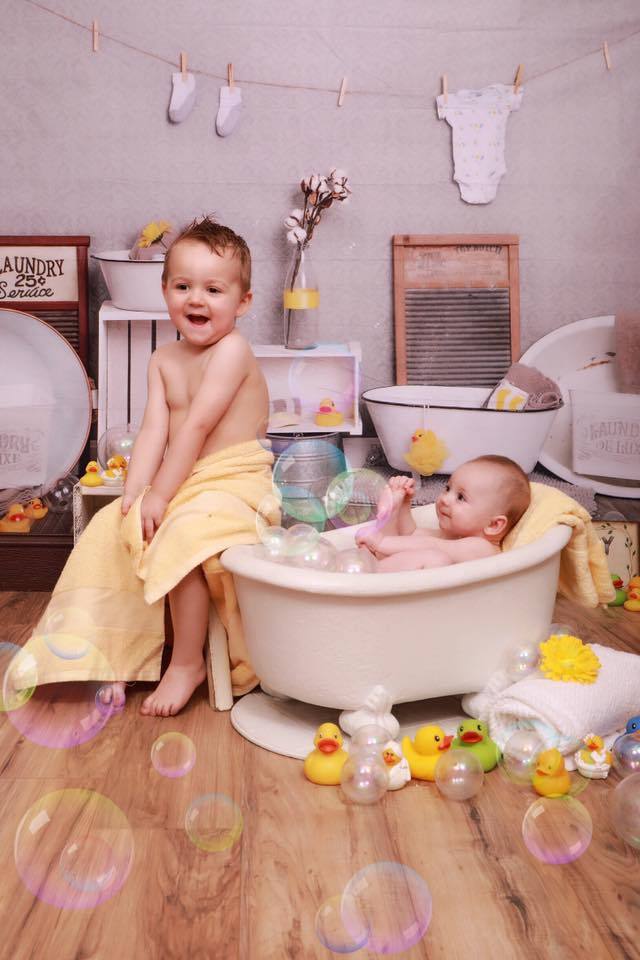 Kate Bath Time Baby Backdrop Summer Rubber Ducks and Bubbles Photos Designed by Erin Larkins - Kate Backdrop AU