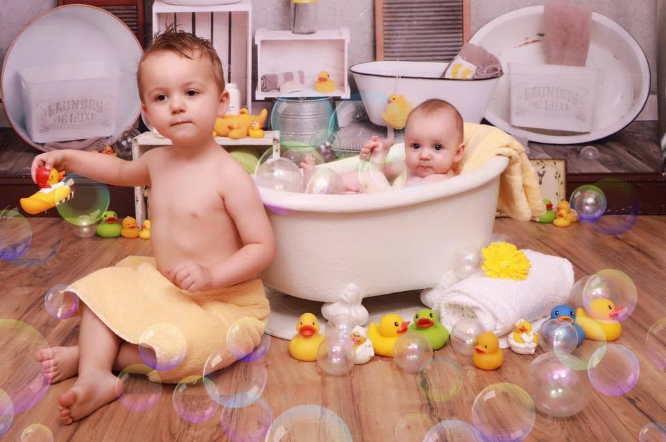 Kate Bath Time Baby Backdrop Summer Rubber Ducks and Bubbles Photos Designed by Erin Larkins - Kate Backdrop AU