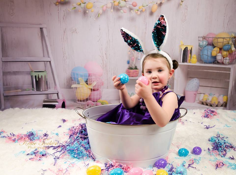 Kate Colorful Eggs Decorations Easter Spring Children Backdrop for Photography Designed by Erin Larkins - Kate Backdrop AU
