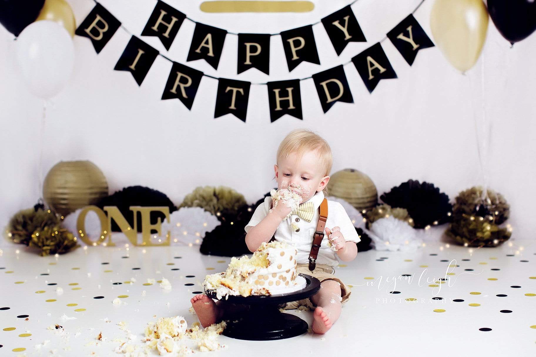 Kate Gold and Black Balloons Royal Birthday Children Backdrop for Photography Designed by Sherie Skelly - Kate Backdrop AU