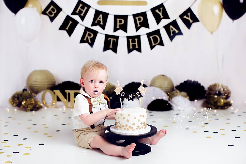 Kate Gold and Black Balloons Royal Birthday Children Backdrop for Photography Designed by Sherie Skelly