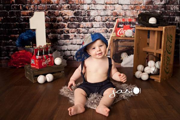 Kate Retro Brick Wall Baseball Theme Backdrop for sports Photography Designed by Leann West - Kate Backdrop AU