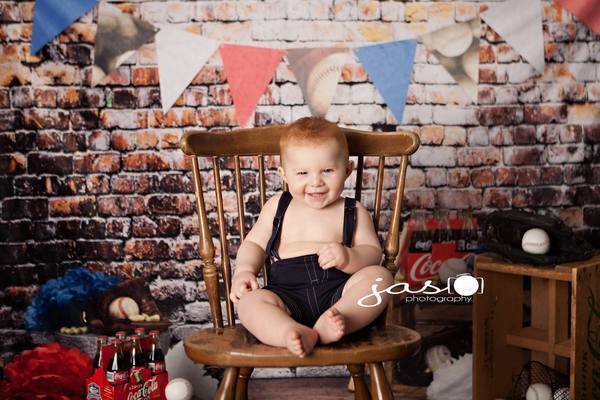 Kate Retro Brick Wall Baseball Theme Backdrop for sports Photography Designed by Leann West - Kate Backdrop AU