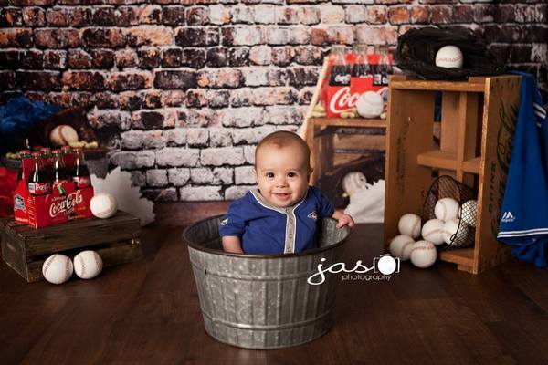 Kate Retro Brick Wall Baseball Theme Backdrop for sports Photography Designed by Leann West - Kate Backdrop AU