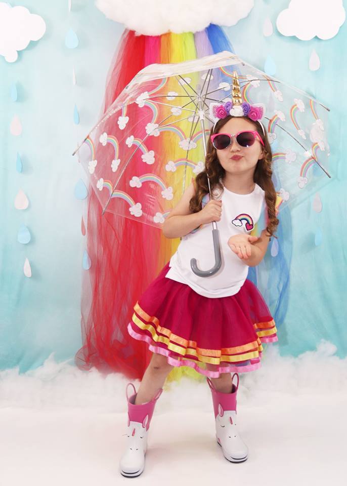 Kate Rainy Spring Rainbow Flowers Children Backdrop Designed by Leann West