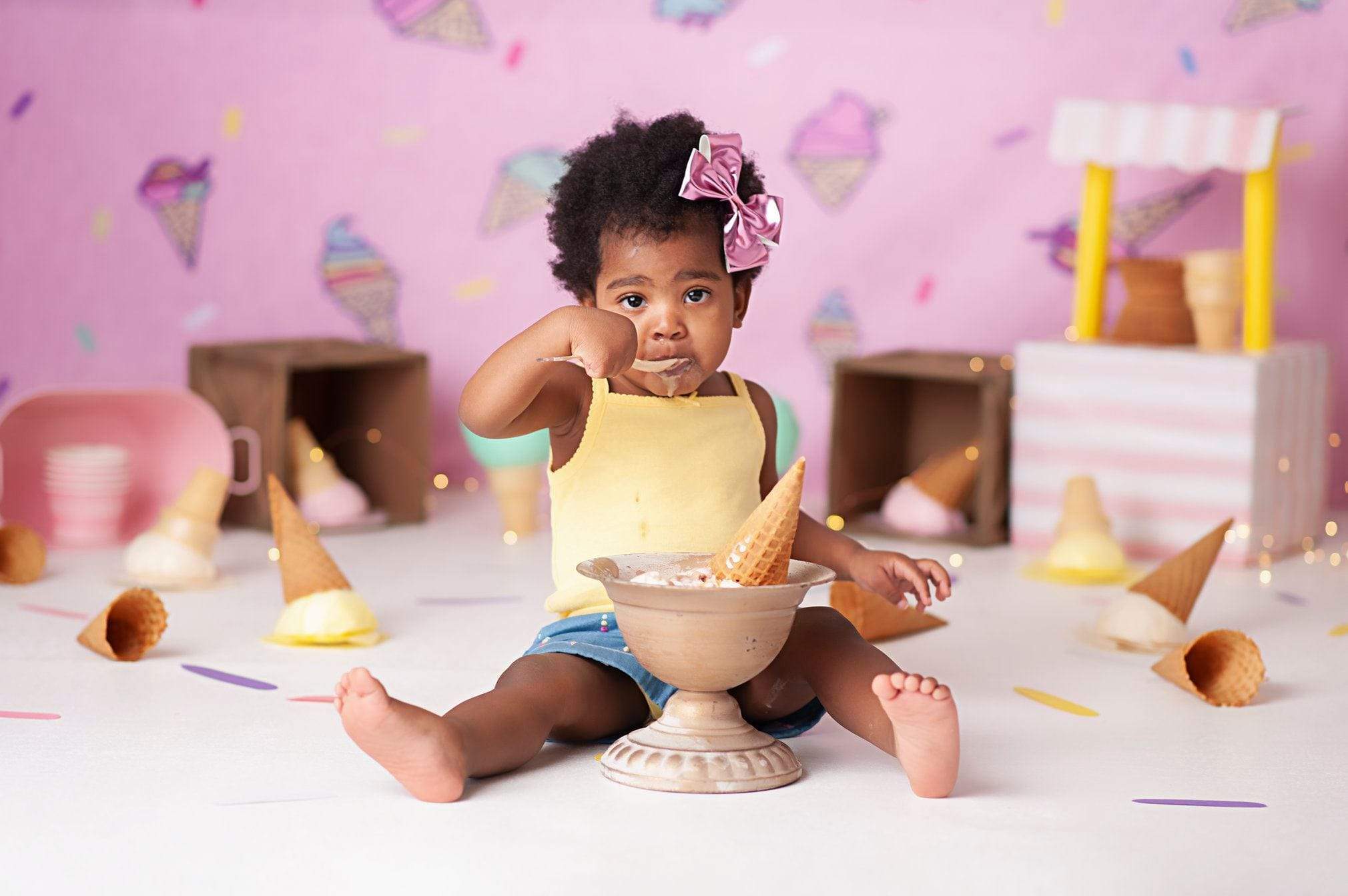 Kate Pink Background with Ice Cream Summer cake smash Backdrop Designed by JFCC - Kate Backdrop AU