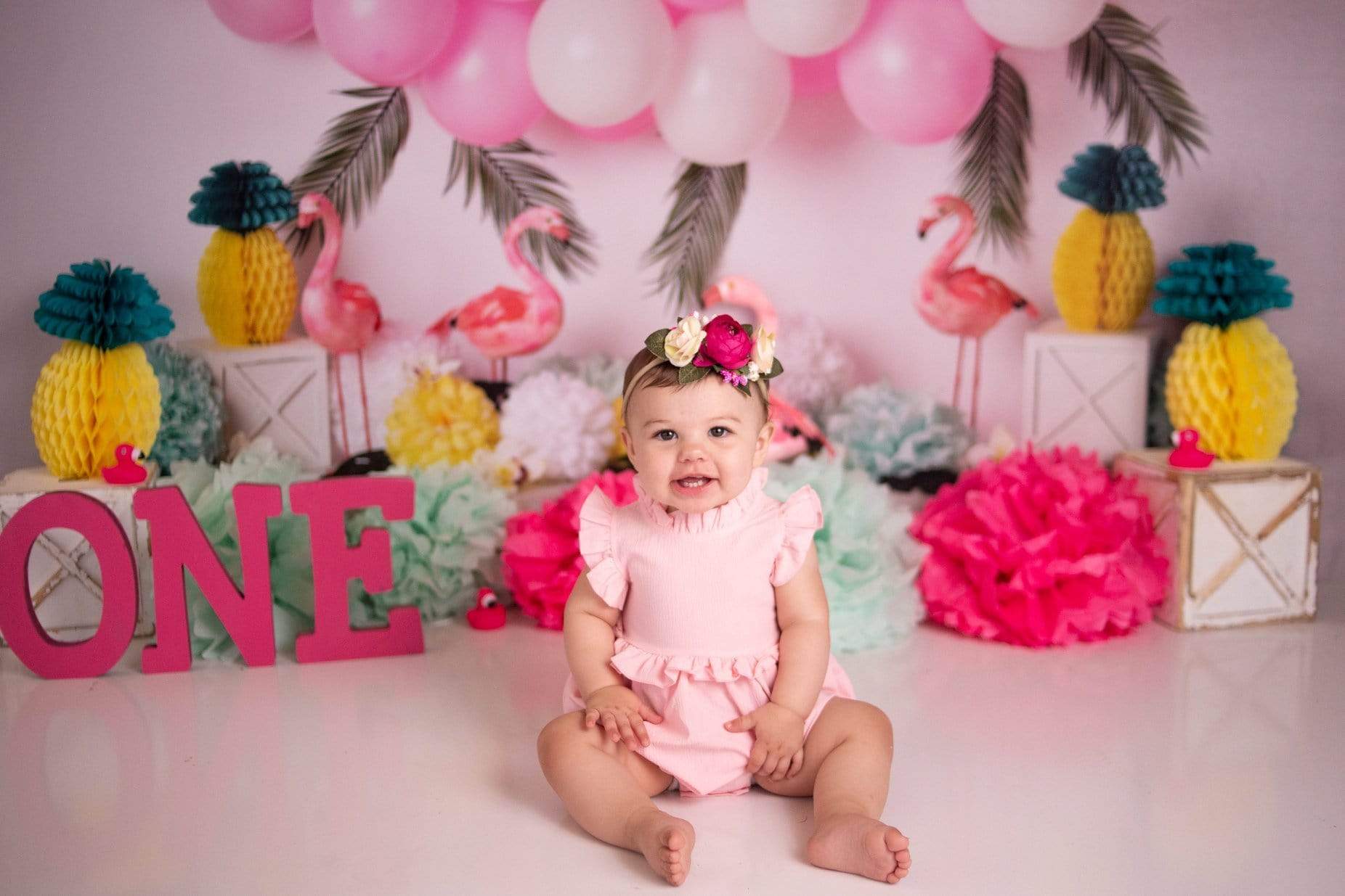 Kate Balloons Flowers Flamingo Summer Backdrop for Photography Designed by Mandy Ringe Photography - Kate Backdrop AU