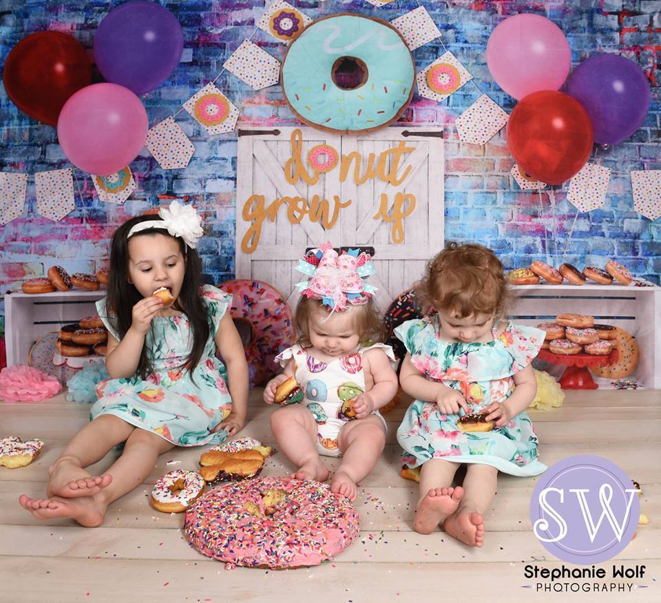 Kate White Door Balloons Banner Do Nut Grow Up Birthday Children Backdrop - Kate Backdrop AU