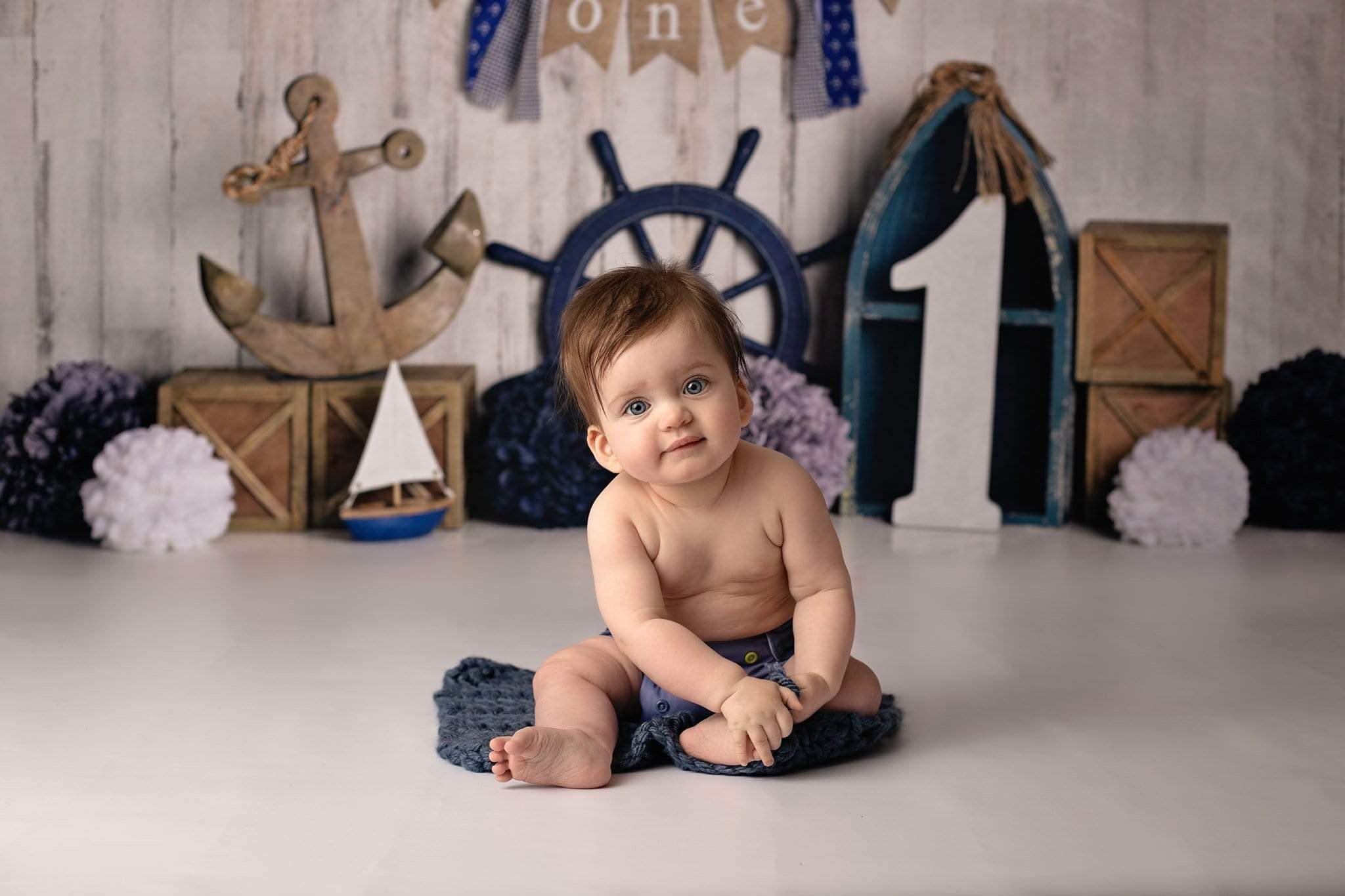 Kate Rudder Anchor Sailor Children Backdrop for Summer cake smash Designed by Mandy Ringe Photography