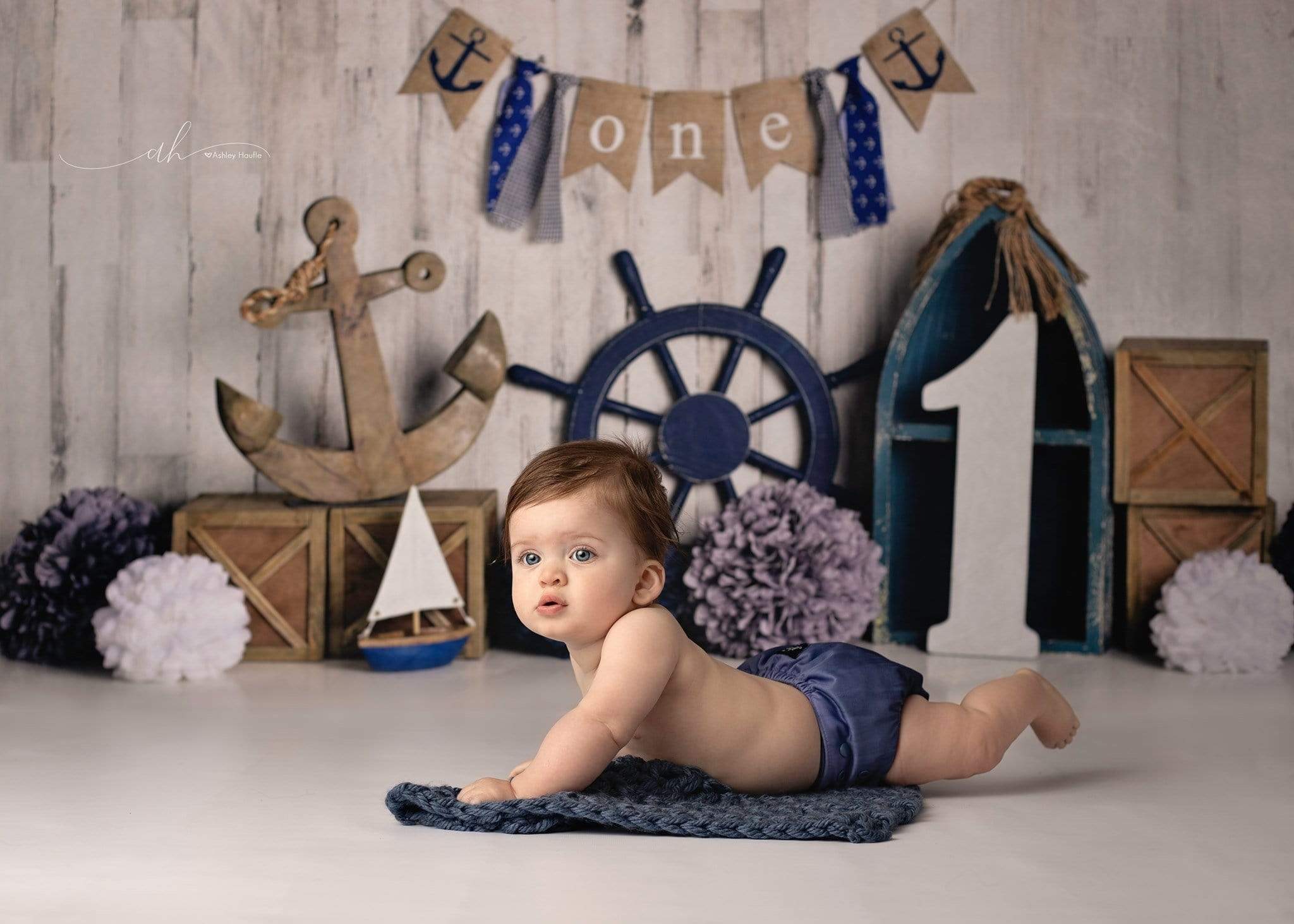 Kate Rudder Anchor Sailor Children Backdrop for Summer cake smash Designed by Mandy Ringe Photography