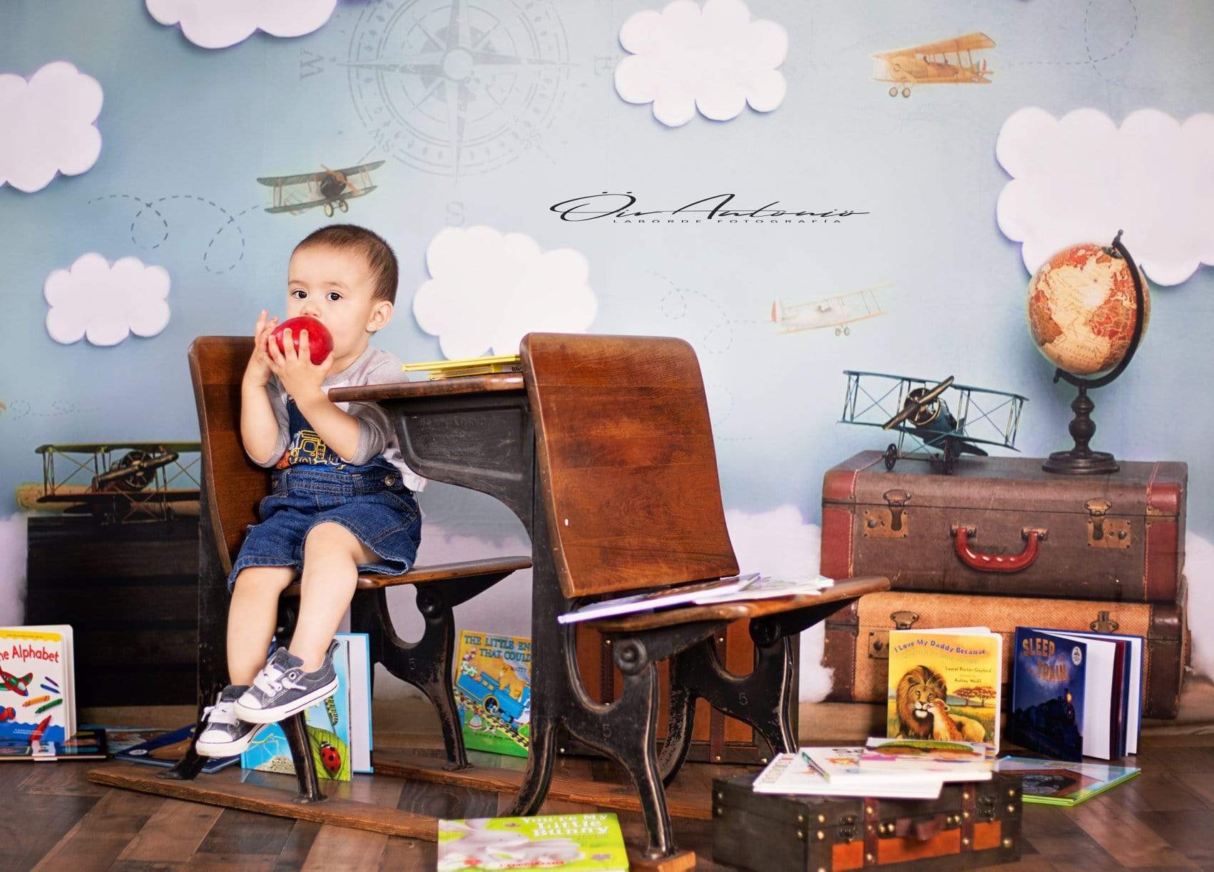 Kate Come Fly with Me Cloud Back to School Children Backdrop for Photography Designed by Erin Larkins - Kate Backdrop AU