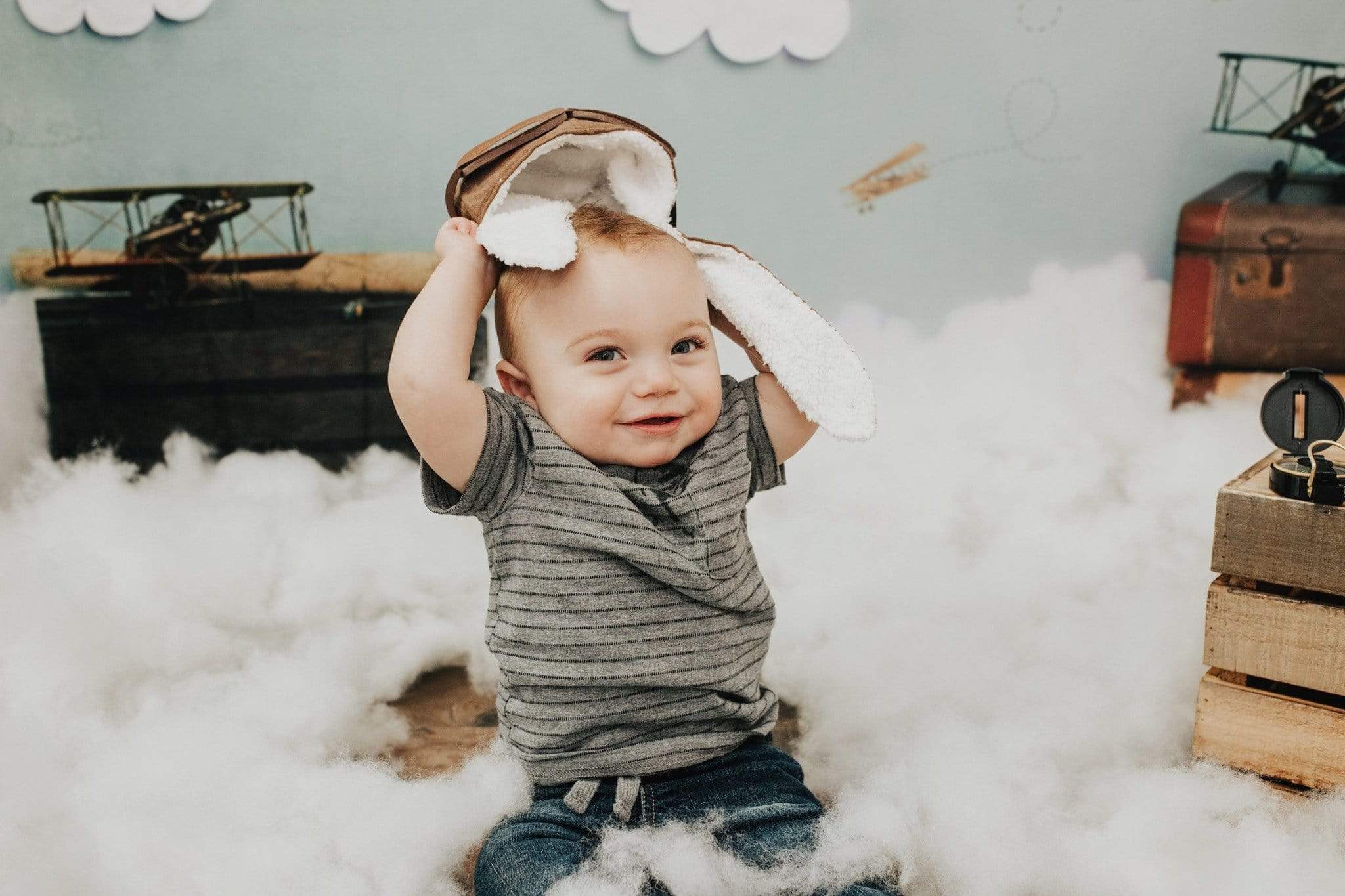 Kate Come Fly with Me Cloud Back to School Children Backdrop for Photography Designed by Erin Larkins