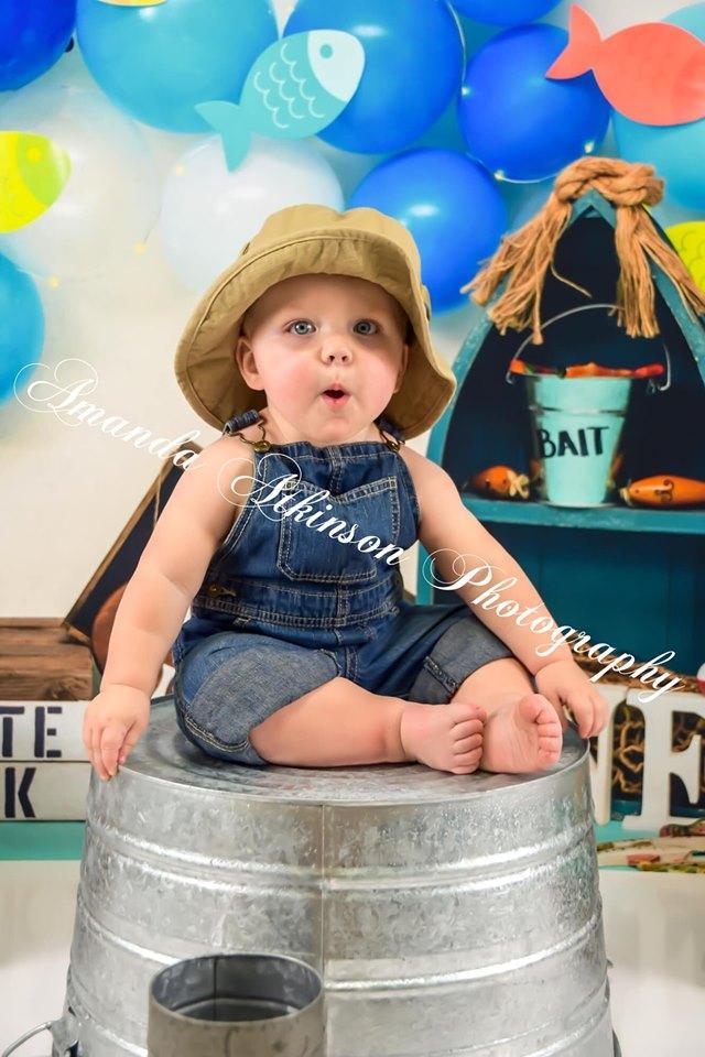 Kate Fish and Balloons Birthday Baby summer Backdrop for Photography Designed by Amberly Ware - Kate Backdrop AU