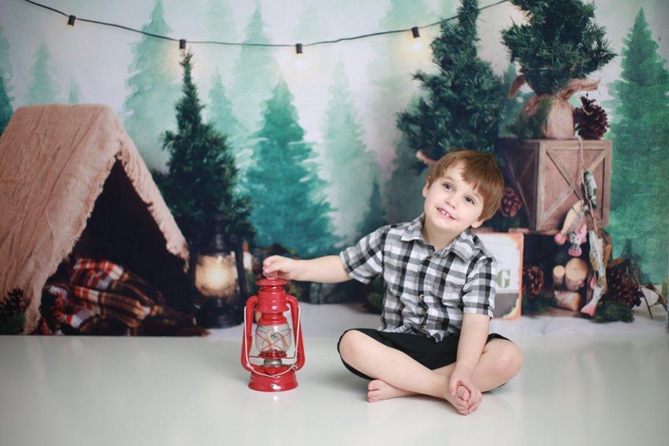 Kate Forest Camping Tent and Lamp Children Summer Backdrop for Photography Designed by Megan Leigh Photography - Kate Backdrop AU