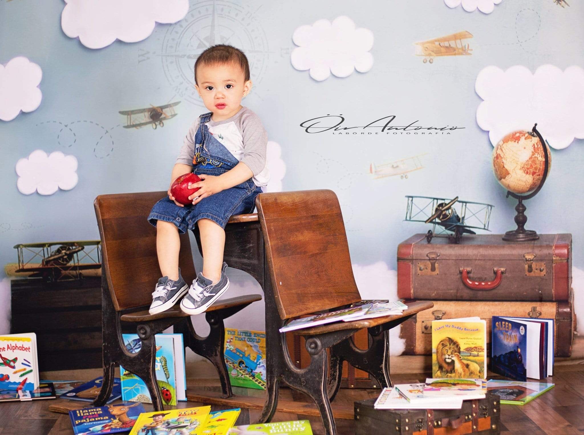 Kate Come Fly with Me Cloud Back to School Children Backdrop for Photography Designed by Erin Larkins