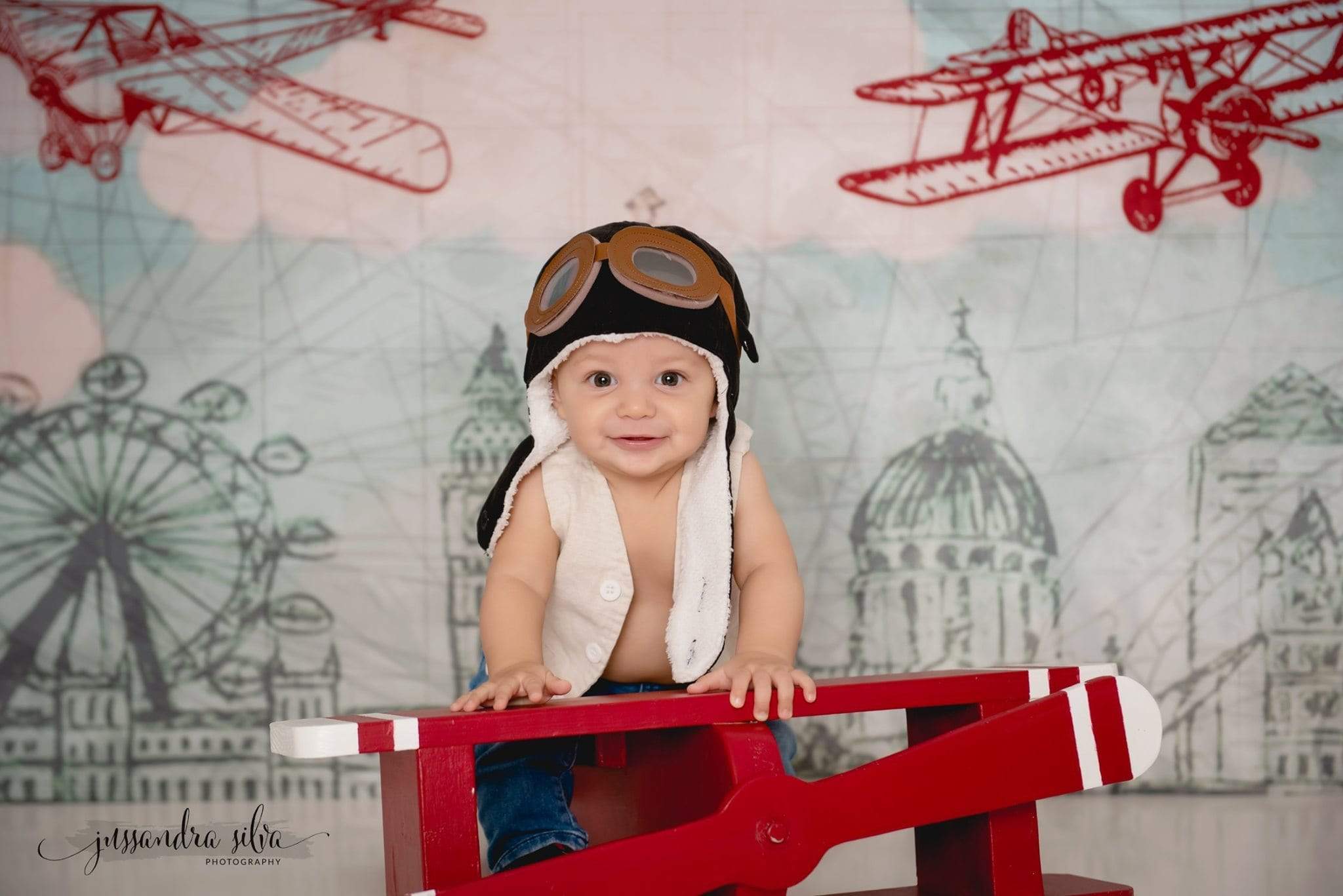 Kate Vintage Biplanes over City Children Backdrop for Photography Designed by Amanda Moffatt - Kate Backdrop AU