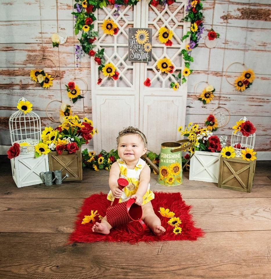 Kate You Are My Sunshine Vintage Wall Summer Sunflower Mother's Day Backdrop Designed by Stacilynnphotography