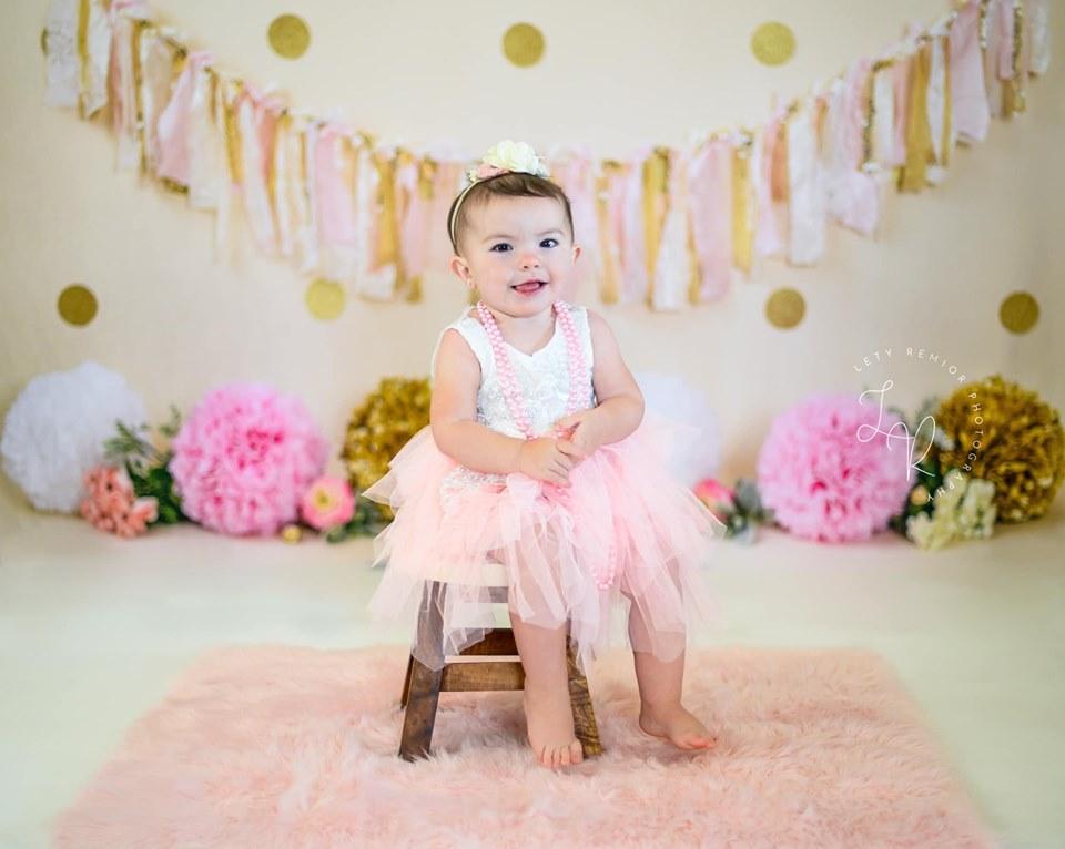 Kate Pink and Gold with Polkadots Birthday Backdrop for Photography Designed by Mandy Ringe Photography