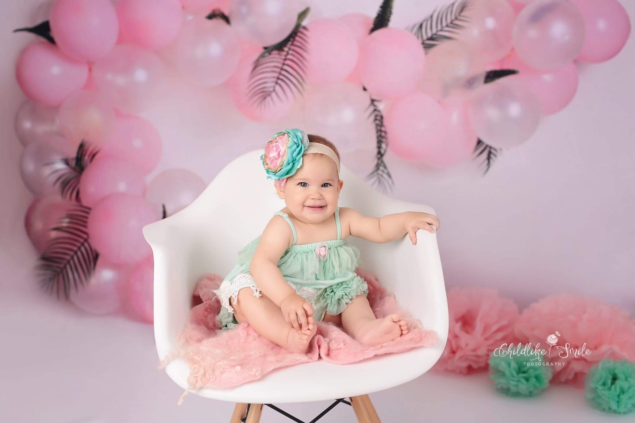 Kate Pink Balloon Garland Birthday Backdrop for Photography Designed by Megan Leigh Photography - Kate Backdrop AU
