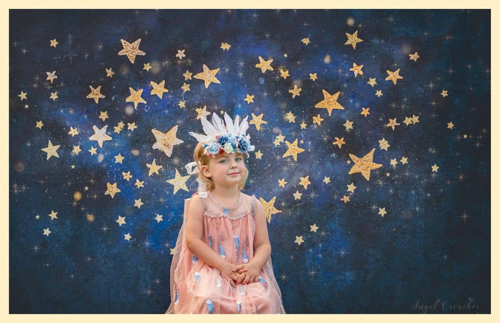 Kate Night Sky with Gold Stars Children Birthday Backdrop for Photography Designed by Mandy Ringe Photography