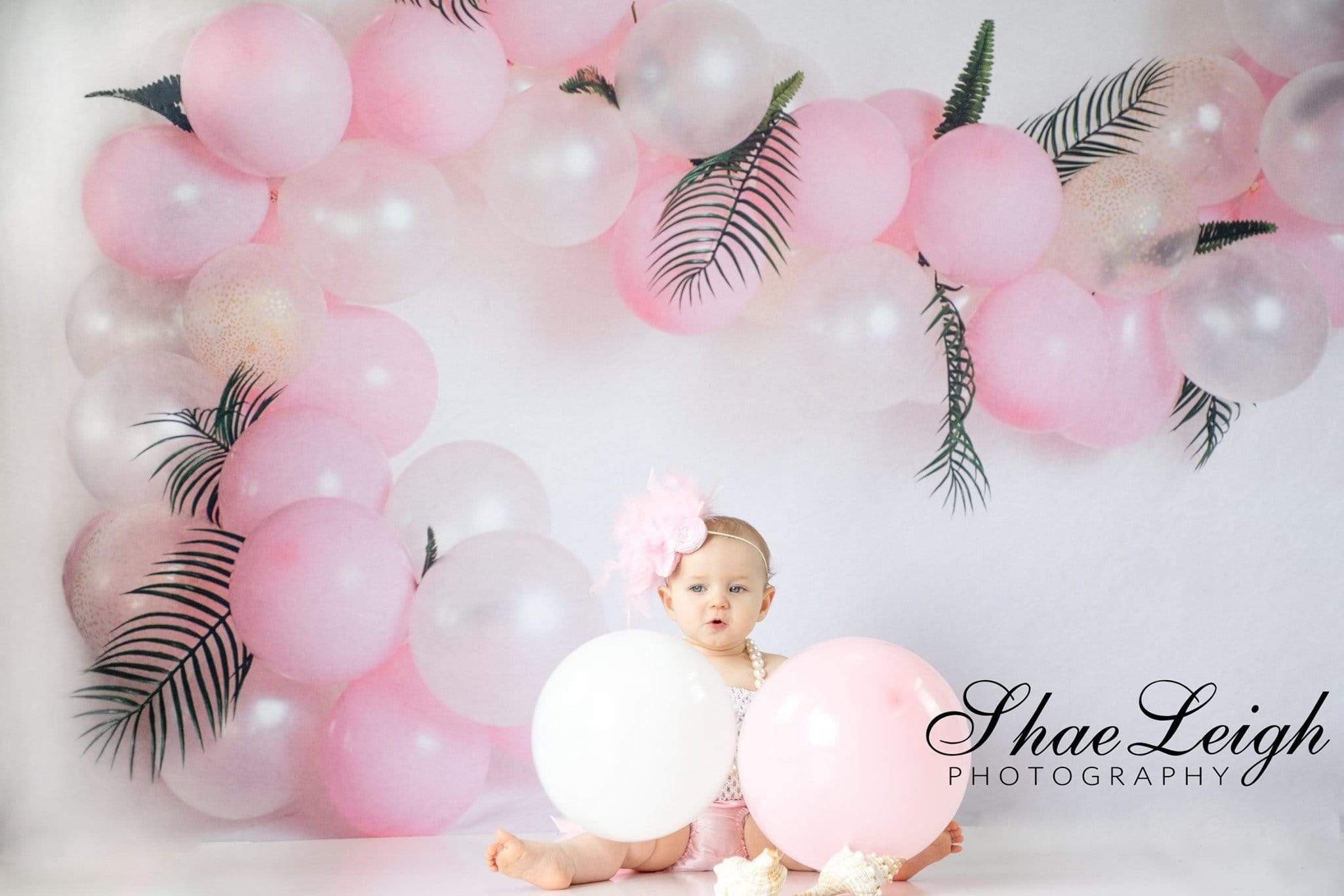 Kate Pink Balloon Garland Birthday Backdrop for Photography Designed by Megan Leigh Photography