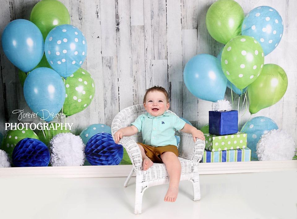 Kate Blue and Lime Green Birthday Children Backdrop for Photography Designed by Mandy Ringe Photography