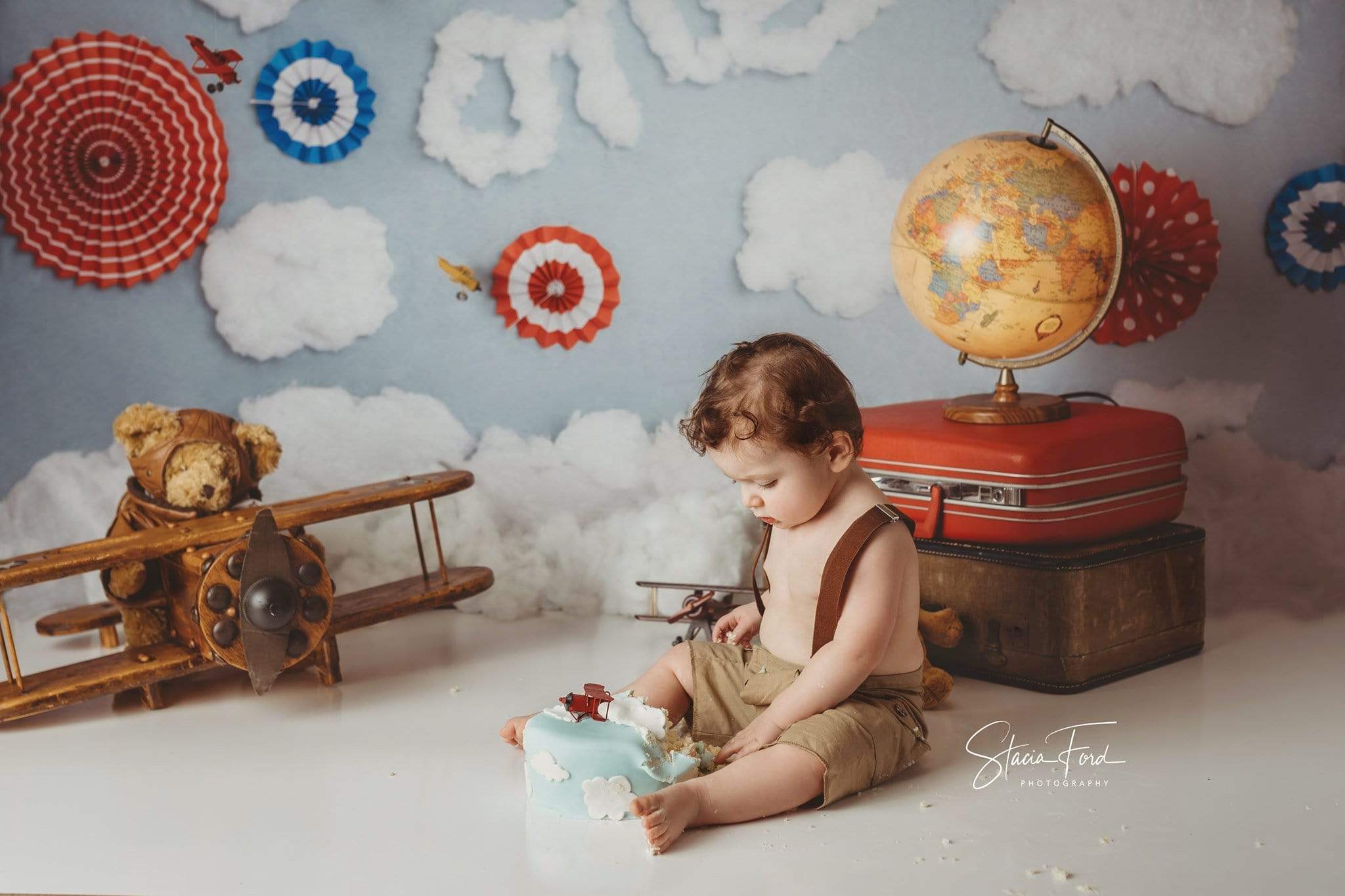 Kate Time Flies Clouds Birthday Children Backdrop for Photography Designed by Lisa B - Kate Backdrop AU