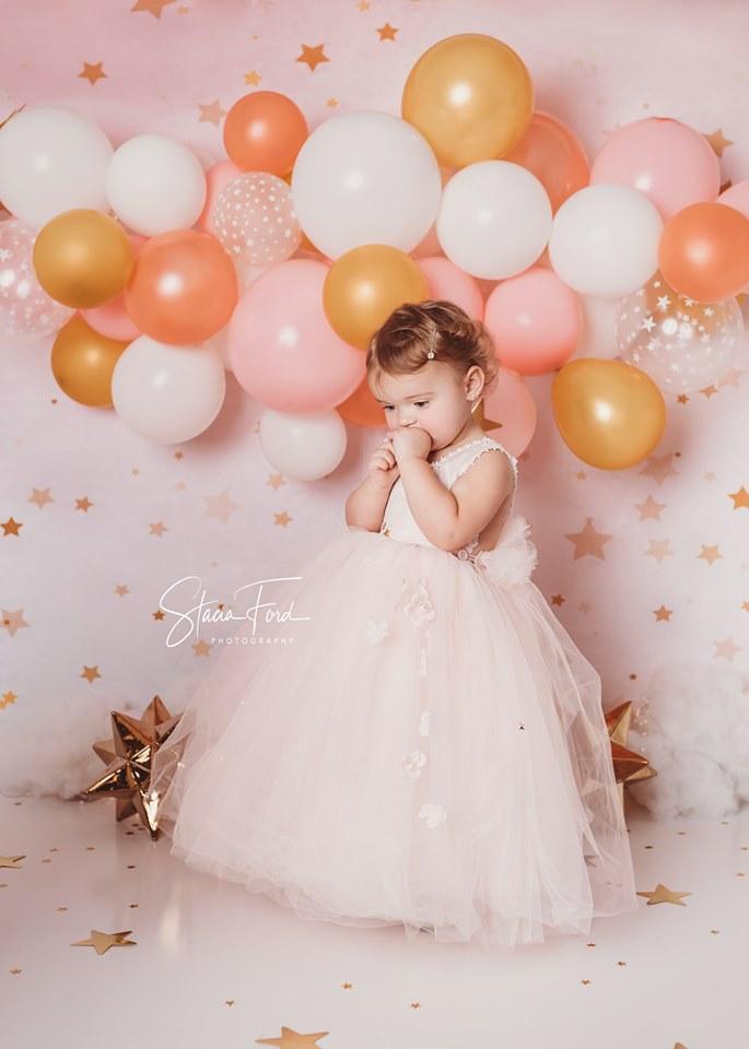 Kate Golden Stars Pink Birthday Backdrop for Children Photography Designed by JFCC